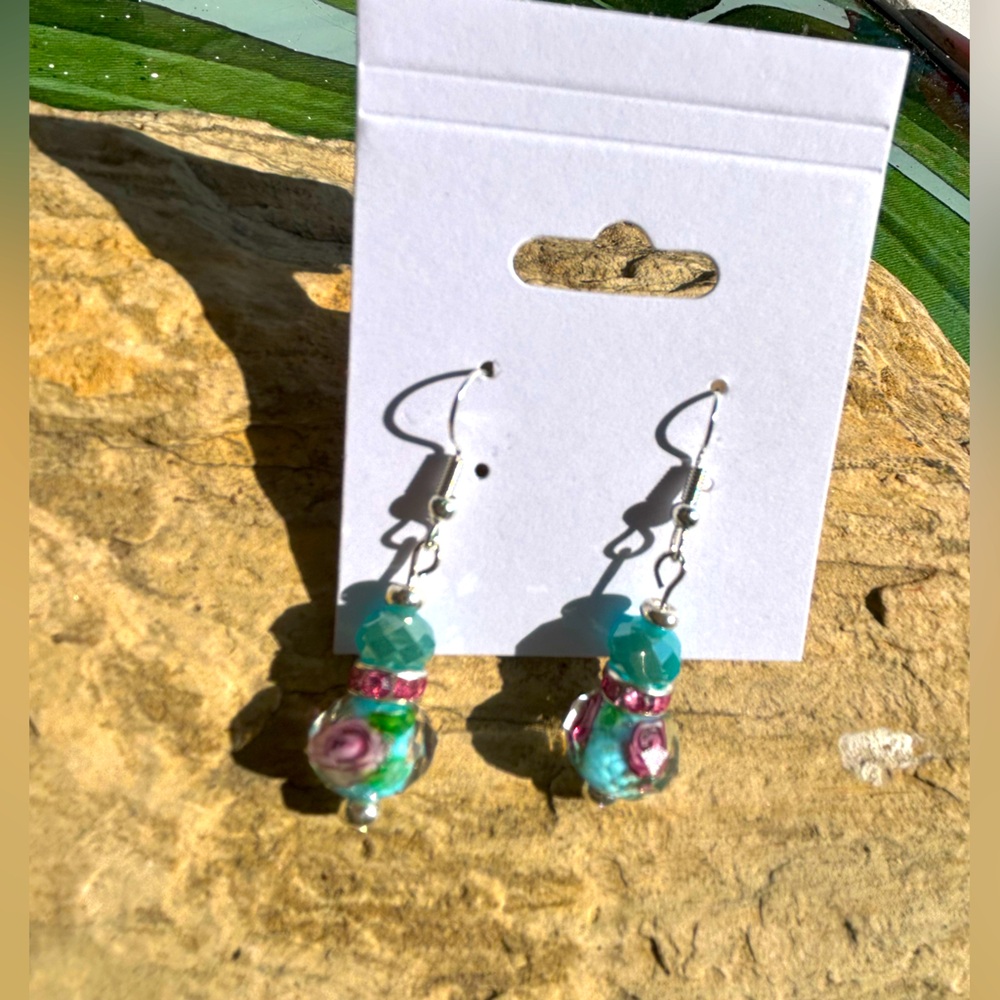 Chic Beaded Earrings with Turquoise and Pink Accents